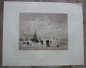 C.L. Dake - Litho: Scheveningse strand (naar Mesdag) - 1872 kopen? Bied vanaf 95!