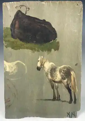 Anton Mauve (sr.) - olieverfstudie van een paard en een liggende koe verkauft für € 80!