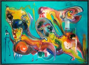 Jan te Wierik - Olieverf op doek, Z.T. Fabeldieren - Ingelijst (Groot) verkocht voor € 3000!