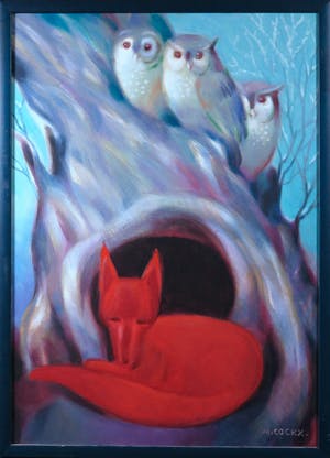 Marcel Cockx - Acryl op doek, Winterslaap van het vosje - Ingelijst kopen? Bied vanaf 1!