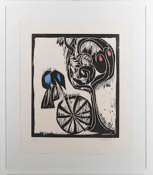 Pierre Alechinsky - grote houtsnede ingekleurd met waterverf - fraai ingelijst kopen? Bied vanaf 1400!