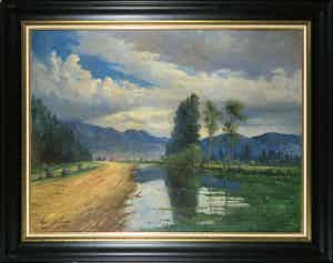 Ricardo Gomez Campuzano - Olieverf op doek, Colombiaans landschap - Ingelijst (Groot) verkocht voor € 2000!