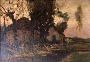 Leendert van der Vlist - Boerderij aan een watertje - Maroufle, Ingelijst verkocht voor € 90!