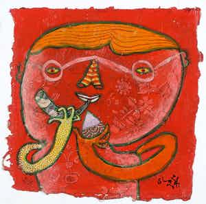 Shahid Parvez - Zeefdruk op doek, Zonder titel - Ingelijst verkocht voor € 35!