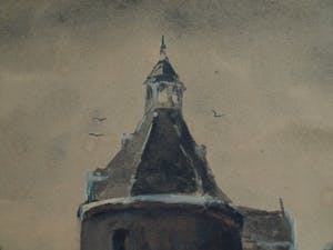 Niet of onleesbaar gesigneerd - Gouache , “Watergezicht met brug en poortgebouw” - ingelijst kopen? Bied vanaf 1!