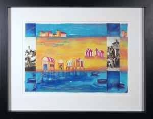 Marianne Aulman - Litho en collage, Zomer aan zee II - Ingelijst verkocht voor € 35!