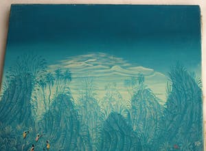 Niet of onleesbaar gesigneerd - Acrylverf op doek , “Blauw landschap met vrouwen“ kopen? Bied vanaf 1!