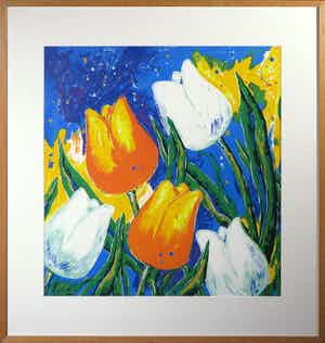 Roel Hofman - Zeefdruk, Tulpen ll - Ingelijst verkocht voor € 20!
