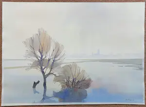 Gerrit Neven - Uiterwaard, aquarel kopen? Bied vanaf 125!