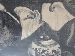 Piet van Wijngaerdt - Aronskelken in gemberpot. Prachtig ingelijst. kopen? Bied vanaf 199!