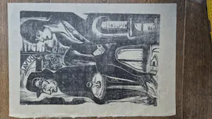 Jan Wiegers - Café Duval - houtsnede op japans papier kopen? Bied vanaf 135!