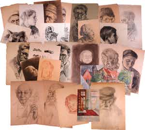 Niet of onleesbaar gesigneerd - Lot van 26 tekeningen in verschillende technieken verkocht voor € 1!