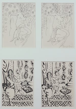 Niet of onleesbaar gesigneerd - Lot van vier pentekeningen, Figuren - Ingelijst kopen? Bied vanaf 1!