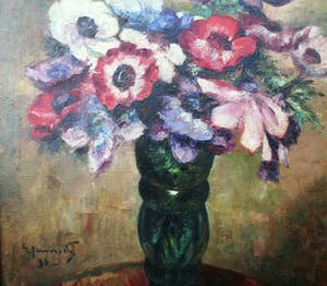 Georges Bernard Jamotte - Anemonen in groene vaas. kopen? Bied vanaf 110!