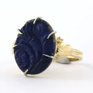 14k gouden ring bezet met lapislazuli - ringmaat 18(56) kopen? Bied vanaf 180!