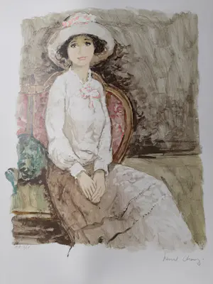 Bernard Charoy - Litho. Portret van een vrouw met hoed. kopen? Bied vanaf 40!