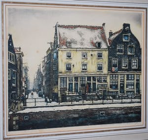 Cornelis Brandenburg - Zwanenburgwal - winter in Amsterdam - kleurets kopen? Bied vanaf 80!