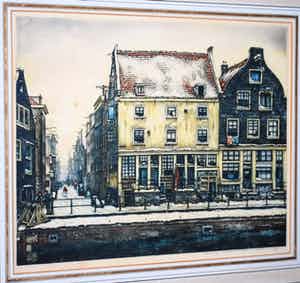 Cornelis Brandenburg - Zwanenburgwal - winter in Amsterdam - kleurets verkocht voor € 80!