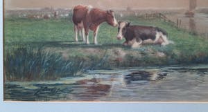Jacob Oudes - Koeien in Noord Hollands Landschap met molen - aquarel - ingelijst - 21910 kopen? Bied vanaf 65!