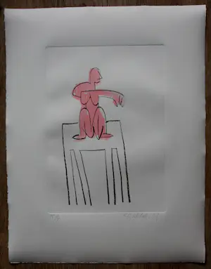 Klaas Gubbels - Ets/aquatint, met de hand bewerkt met roze aquarel: "Mijn model" - 1987 kopen? Bied vanaf 395!