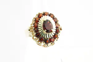 Acheter113 - Klassieke ovalen 14 Krt geel gouden dames ring met 15 wijnrode edelstenen? Enchérissez de 190!