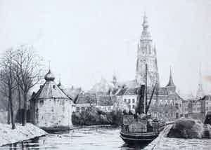Hendrik de Laat - Ets: Prinsenkade met Spanjaardsgat Breda - 1930 vendu pour 35€ !