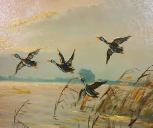 S. Schreuder-Blom - Olieverf op doek, Ganzen op plas - Ingelijst kopen? Bied vanaf 1!