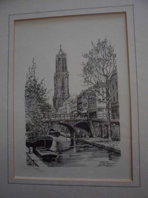 Jos van Dijk - Ets , Oude Gracht te Utrecht kopen? Bied vanaf 10!