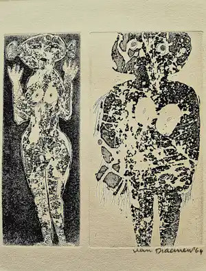 Hans van Draanen - Monochrome eigen druk Ets - 1964 - 2 naakte vrouwen -potloodgesigneerd verkauft für € 51!