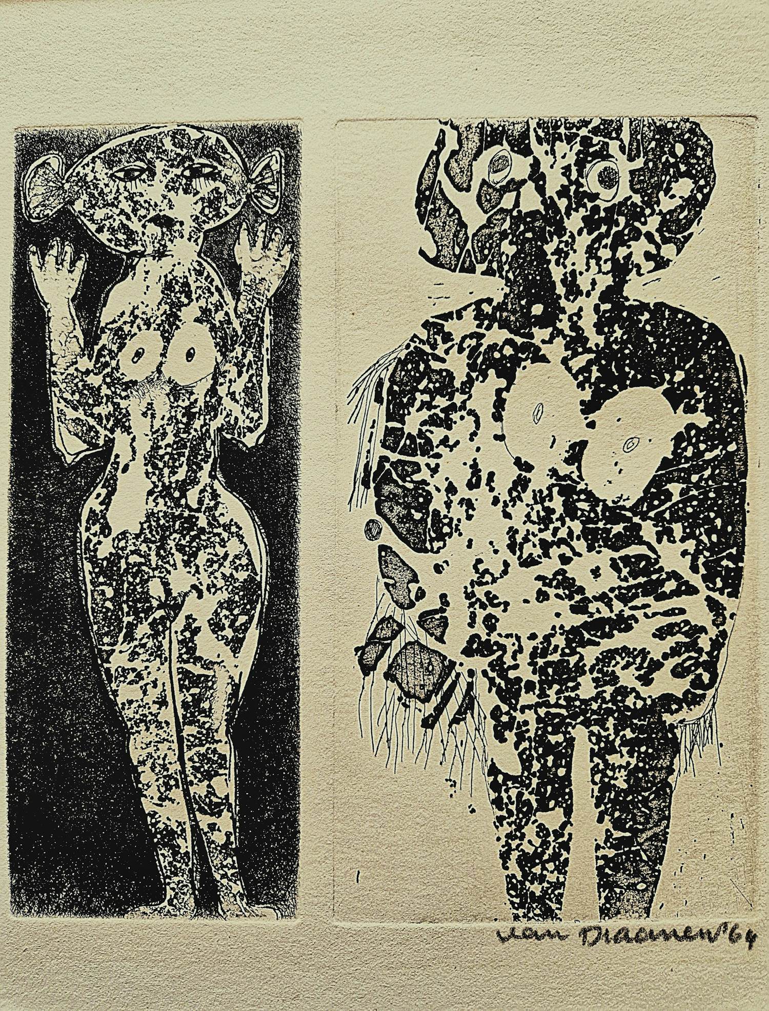 Hans van Draanen - Monochrome eigen druk Ets - 1964 - 2 naakte vrouwen -potloodgesigneerd verkocht voor € 51!
