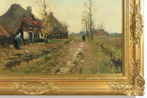Arie Zwart - (1903-1981) - "Boerderijen aan landweg - Boerin met kippen". kopen? Bied vanaf 470!