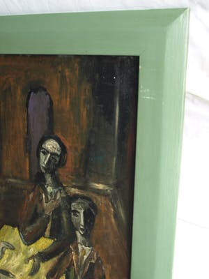 Niet of onleesbaar gesigneerd - Olieverf op board , “Aan de tafel” – gesigneerd & ingelijst kopen? Bied vanaf 10!