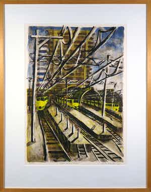 Jeroen Hermkens - Litho, Utrecht Centraal Station - Ingelijst verkocht voor € 100!