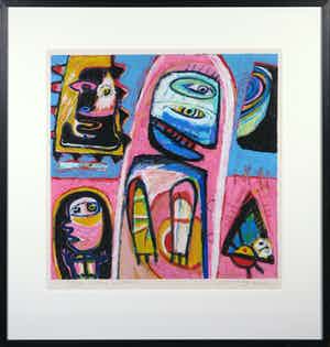 Henk Vierveijzer - Zeefdruk, Oma ze toren - Ingelijst verkocht voor € 1!