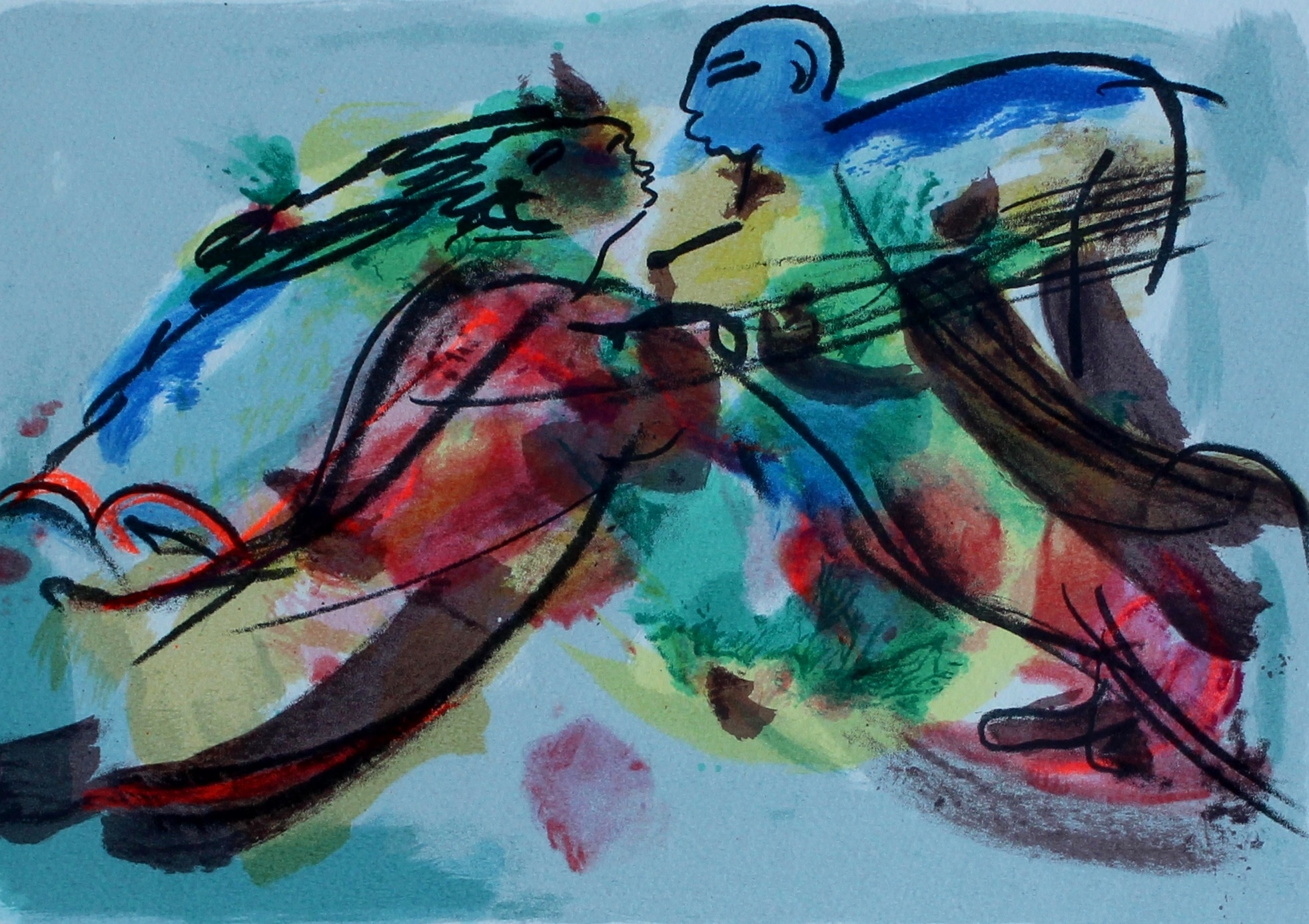 Erwin de Vries - ingelijste zeefdruk: verliefd stel - 1999 kopen? Bied vanaf 75!