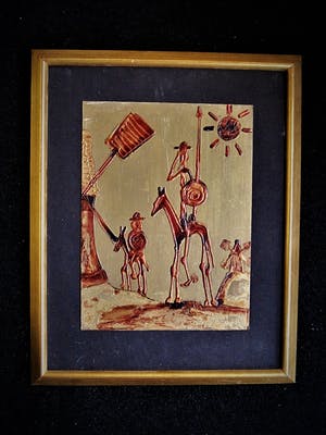 Niet of onleesbaar gesigneerd - Bijzonder olieverf op Koperplaat "Don Quichot de la Mancha" gesigneerd kopen? Bied vanaf 10!