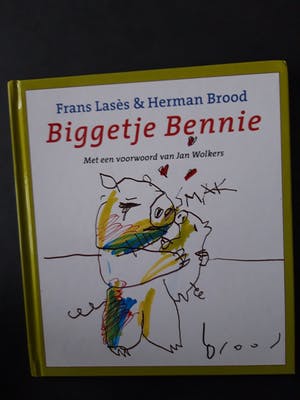 Herman Brood - Biggetje Bennie tekening, handgesigneerd en ingelijst kopen? Bied vanaf 775!
