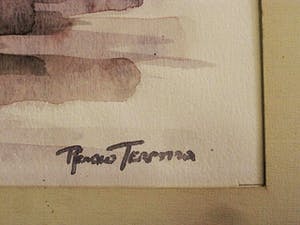 Ronald Terpstra - gesigneerd impressionistisch aquarel stilleven paars-gele bloemen kopen? Bied vanaf 30!