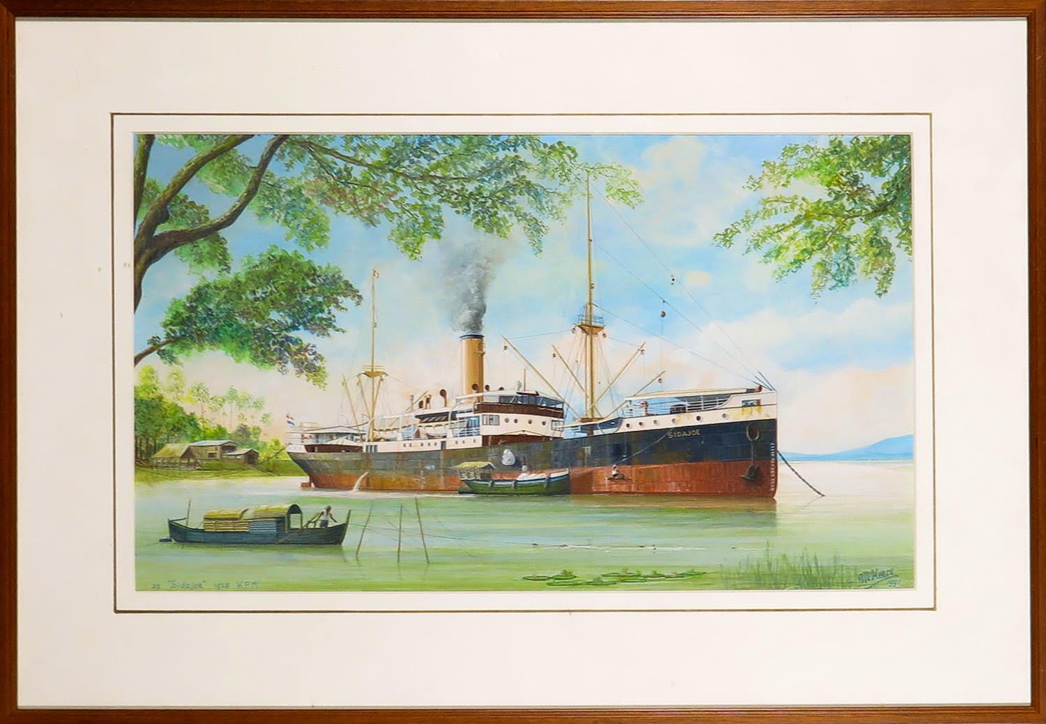 Martin Heere - Aquarel, S.S. Sidajoe voor anker - Ingelijst verkocht voor € 50!