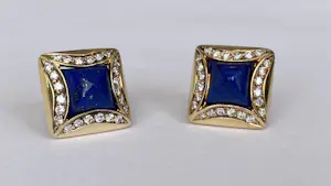 Oorbellen van 18 karaat geelgoud met lapis lazuli en diamanten. kopen? Bied vanaf 1000!