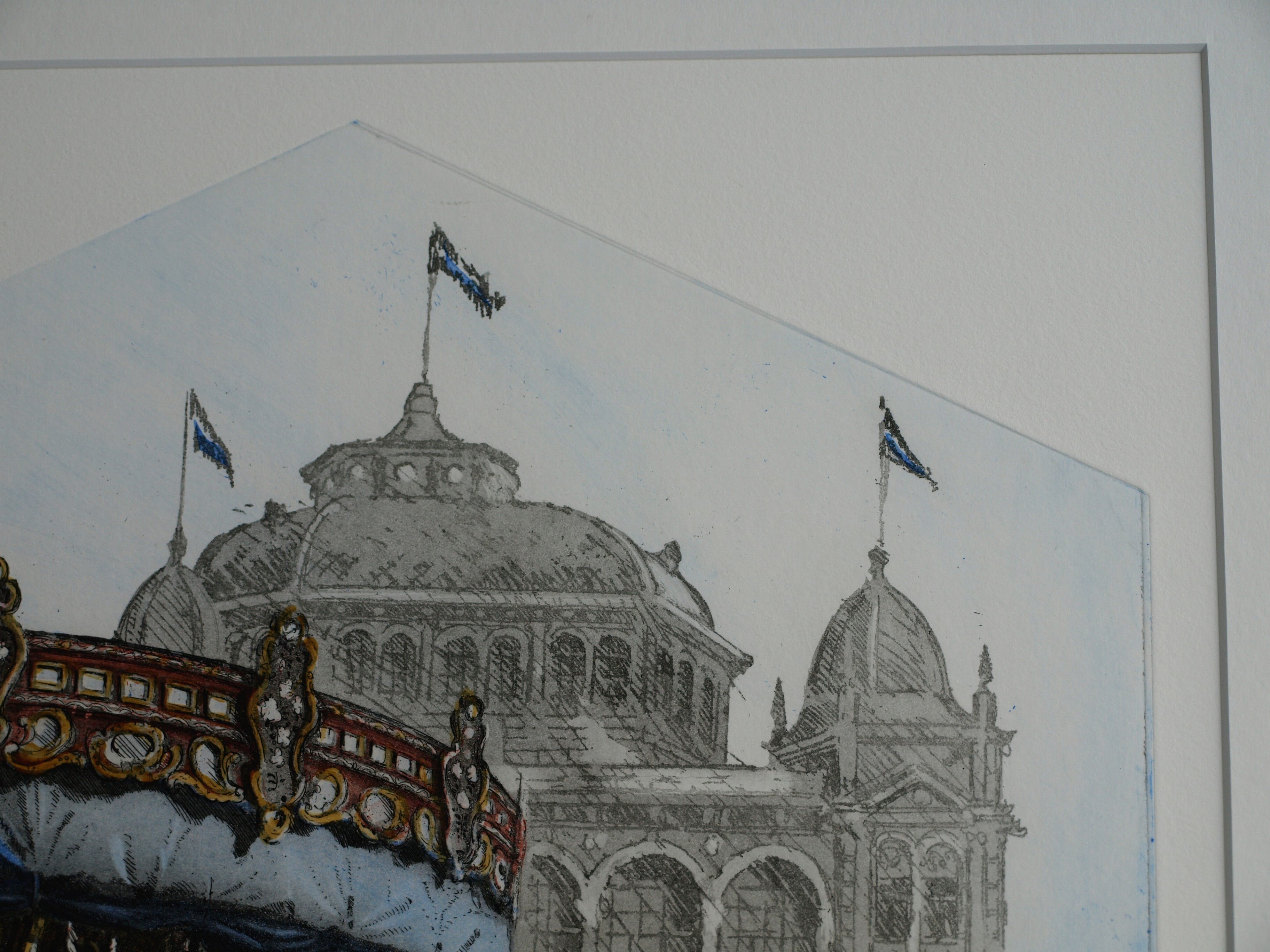 Wim Bettenhausen - Ets , Carousel bij Kurhaus , Scheveningen – ingelijst – 1995 kopen? Bied vanaf 75!