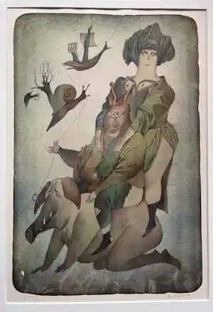 Adolf Born - Litho varkens en dame verkauft für € 1000!
