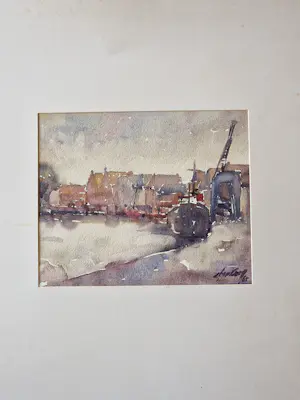 Jan van Geem - in 1965 gemaakte aquarel "langs het Spaarne te Haarlem" gesigneerd kopen? Bied vanaf 45!