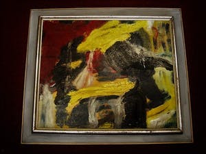 Niet of onleesbaar gesigneerd - Intrigerend Abstract jaren 50/60 olieverf doek - monogram - Originele lijst kopen? Bied vanaf 1!