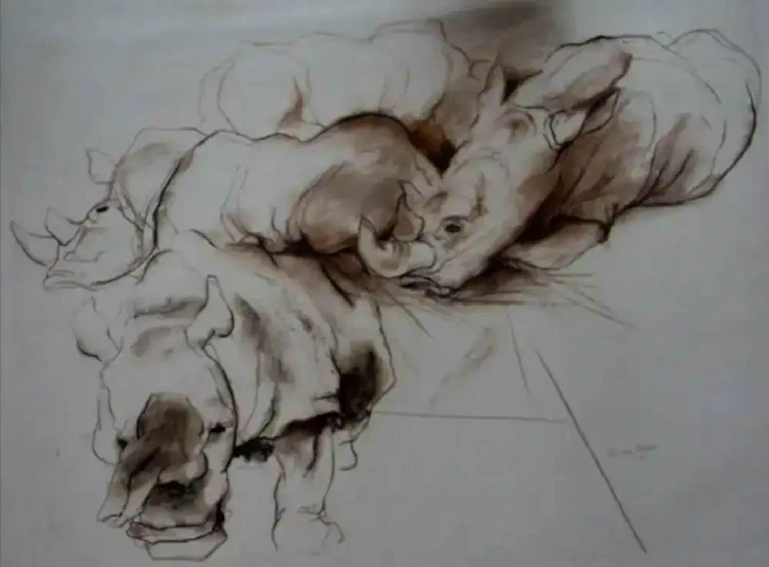 Ru van Rossem - Krijttekening: Neushoorns kopen? Bied vanaf 149!