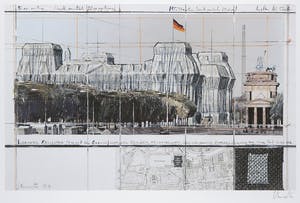 Christo - Handgesigneerd exemplaar Wrapped Reichstag met stofmonster - Ingelijst (Groot) kopen? Bied vanaf 1!