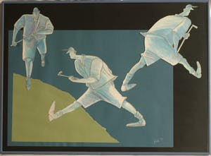 Guido van Driel - Ingelijste collage & tekening , “Golfers 2” – 1993 kopen? Bied vanaf 90!