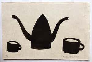Klaas Gubbels - Houtdruk ‘Kan met kopjes’ - 2003 - oplage 2/2 verkocht voor € 275!