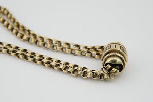 1488 - Antiek 19e eeuws - 14 krt geel gouden "dubbel" schuifcollier - LANG! kopen? Bied vanaf 970!