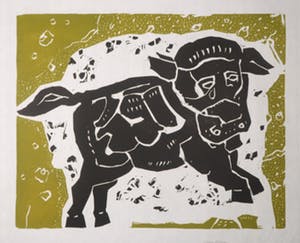 Peter Alma - Houtsnede op Japans papier, Stiertje kopen? Bied vanaf 20!